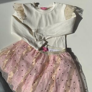 Pink and Gold Star Tulle skirt with Cream Top
